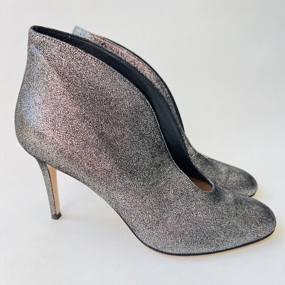 Gianvito Rossi metallic suede Vamp ankle booties heels, gray/black/silver, Size - Picture 1 of 10